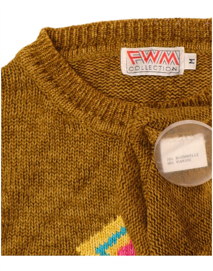 VINTAGE Womens Crew Neck Jumper Sweater UK 14 Medium Khaki Argyle/Diamond