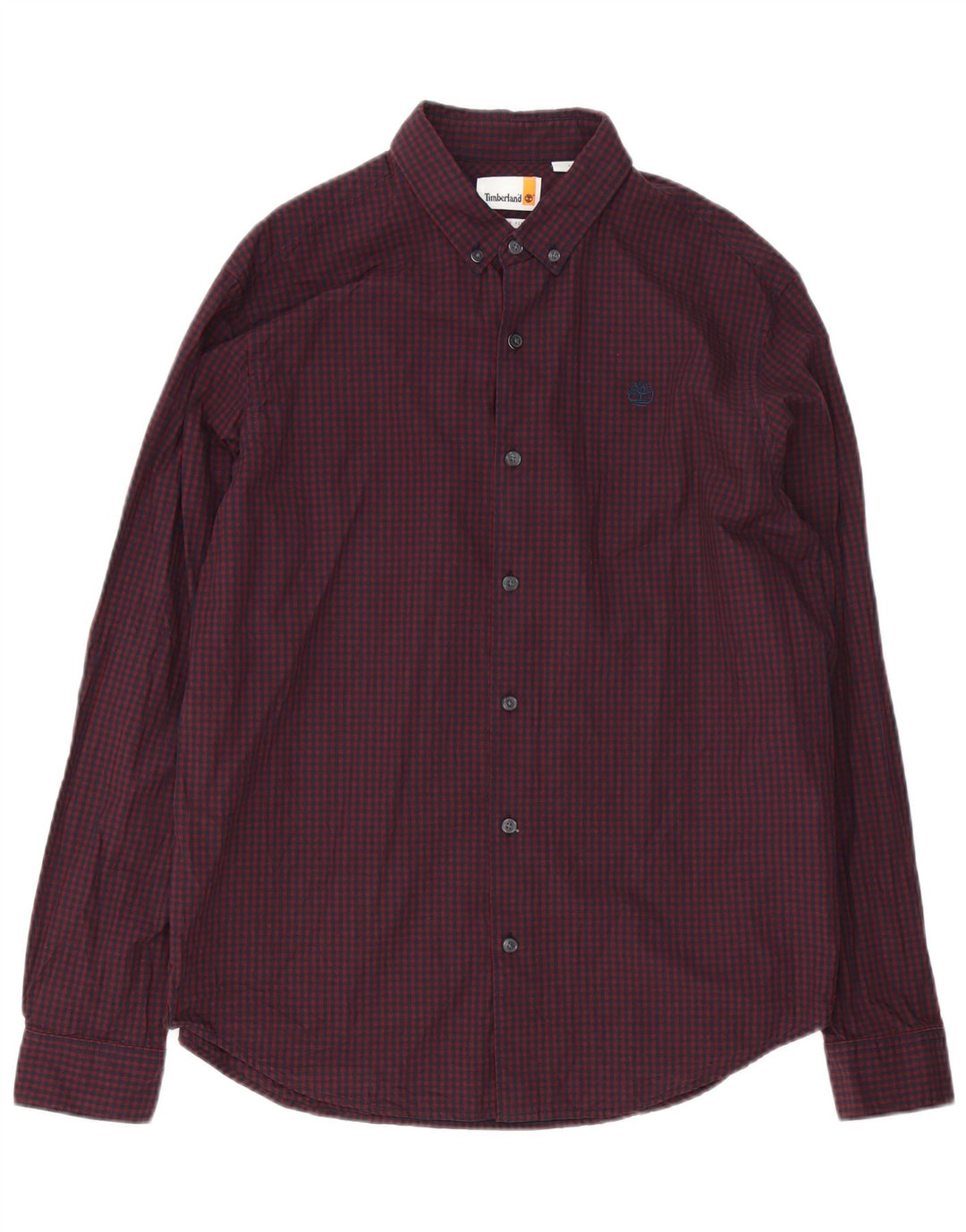 Timberland Mens Regular Fit Shirt Large Burgundy Gingham Cotton
