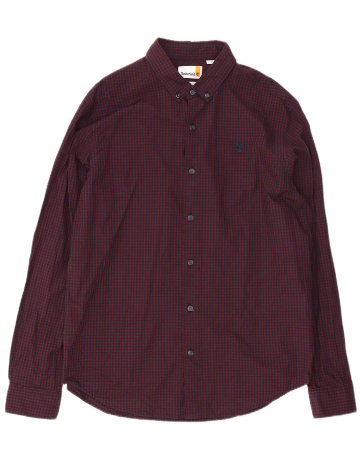 Timberland Mens Regular Fit Shirt Large Burgundy Gingham Cotton