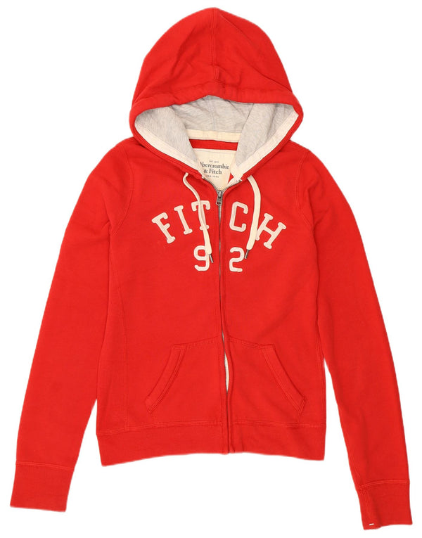 Abercrombie & Fitch Womens Graphic Zip Hoodie Sweater UK 12 Medium Red