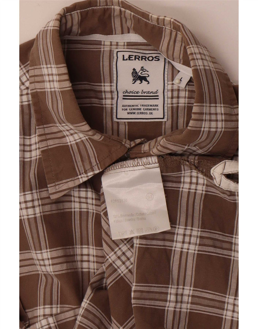 Lerros Mens Short Sleeve Shirt Large Brown Check Cotton