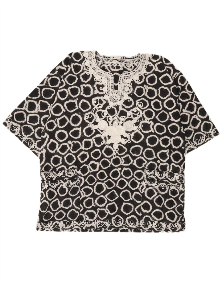 VINTAGE Womens Oversized Abstract Pattern Blouse Top UK 18 XL Black
