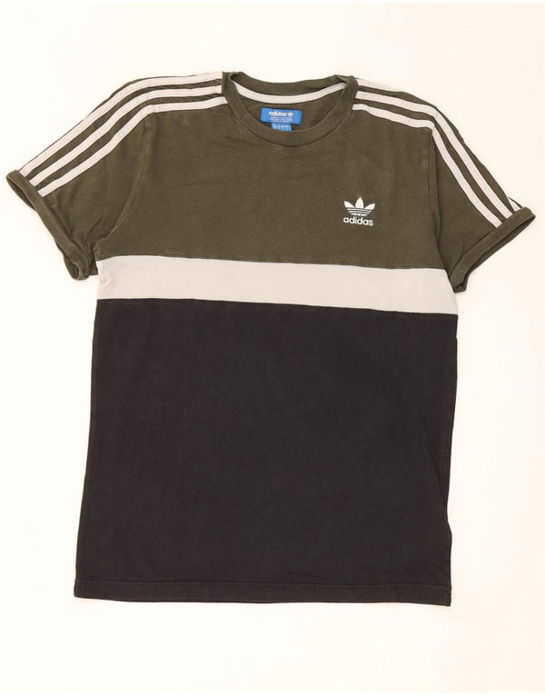 Adidas Mens T-Shirt Top Small Green Colourblock Cotton