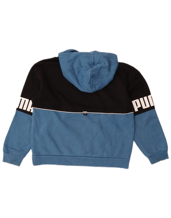 Puma Boys Graphic Hoodie Jumper 9-10 Years Blue Colourblock
