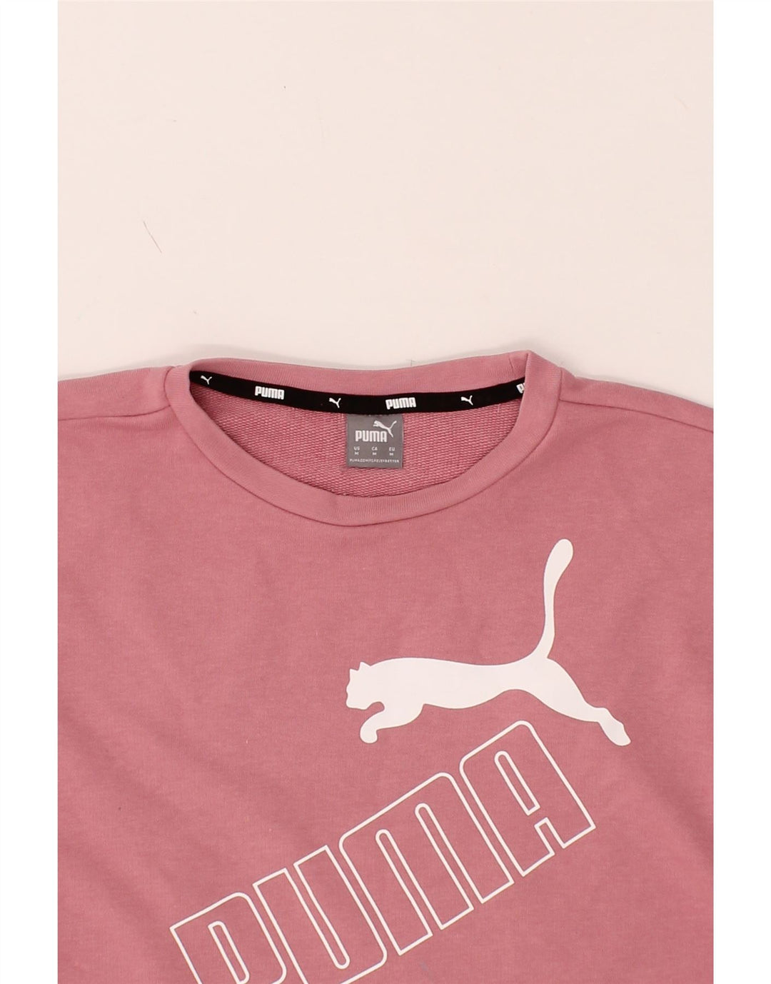 PUMA Womens Graphic Sweatshirt Jumper UK 14 Medium Pink Cotton Vintage Puma and Second-Hand Puma from Messina Hembry 