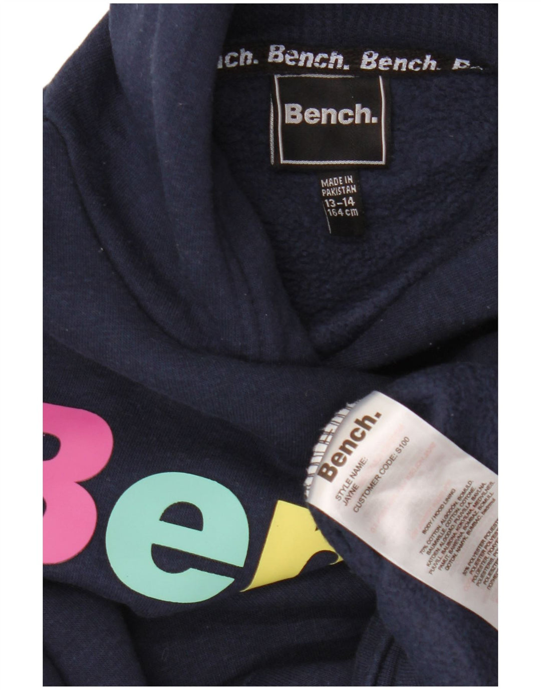 BENCH Boys Graphic Hoodie Jumper 13-14 Years Navy Blue Cotton