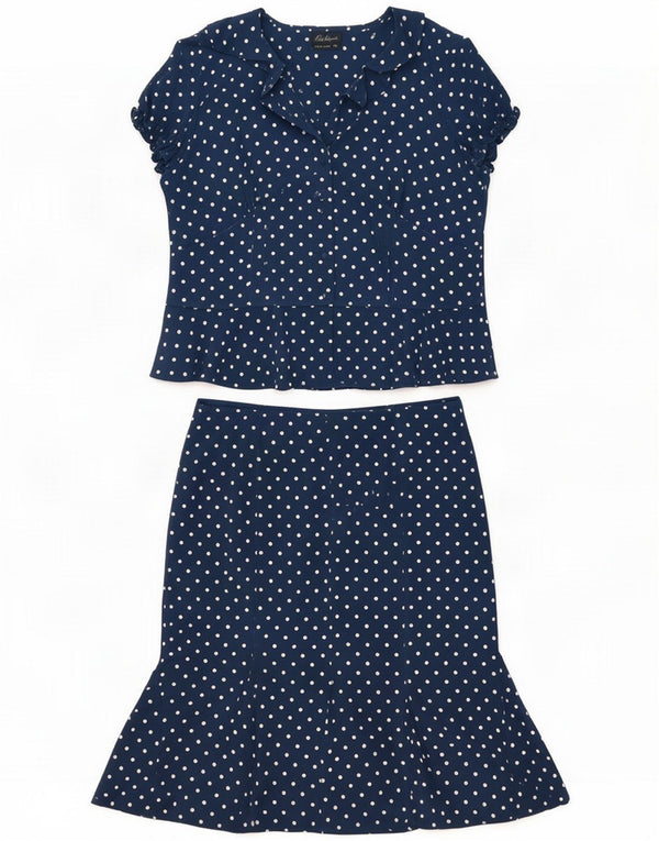 Luisa Spagnoli Womens 2 Piece Skirt Set IT 46/48 XL W34 Navy Blue Polka Dot