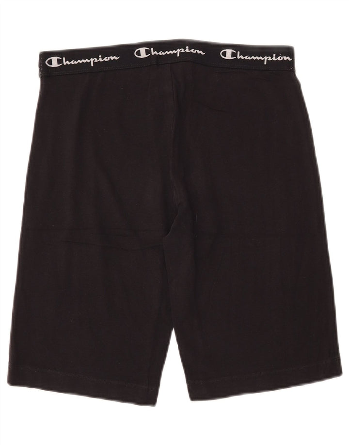 CHAMPION Womens Graphic Sport Shorts UK 12 Medium  Black Cotton