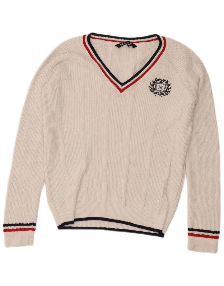 Crew Clothing Mens V-Neck Jumper Sweater Medium White Cotton
