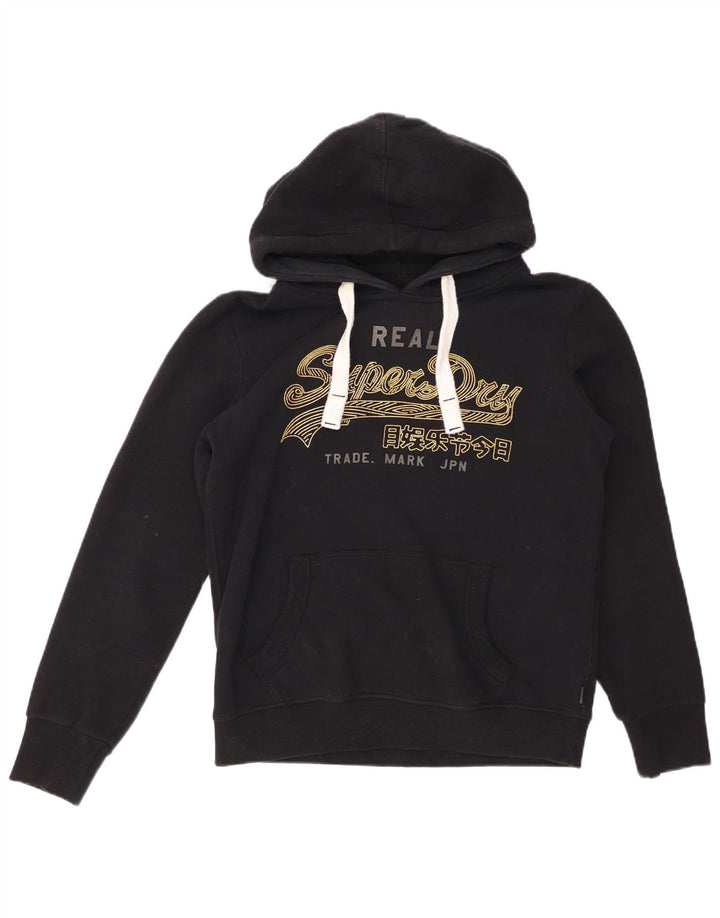 SUPERDRY Womens Graphic Hoodie Jumper UK 12 Medium Black Cotton