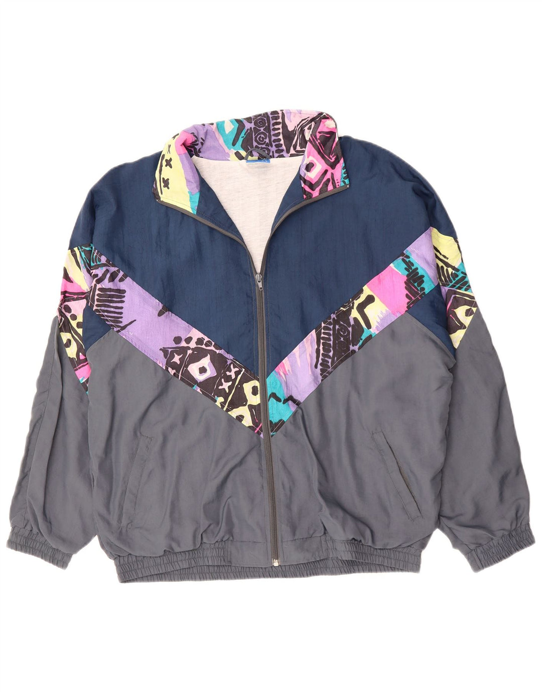 Vintage Mens Tracksuit Top Jacket XL Grey Colourblock Polyester 90s