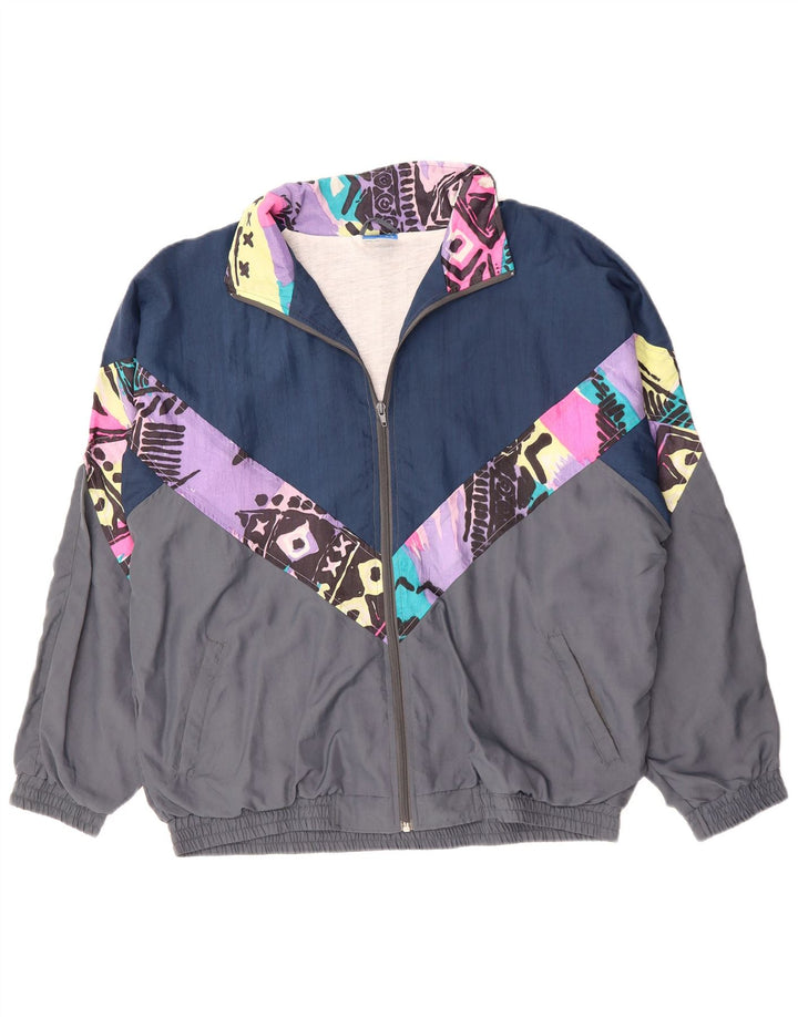 Vintage Mens Tracksuit Top Jacket XL Grey Colourblock Polyester 90s