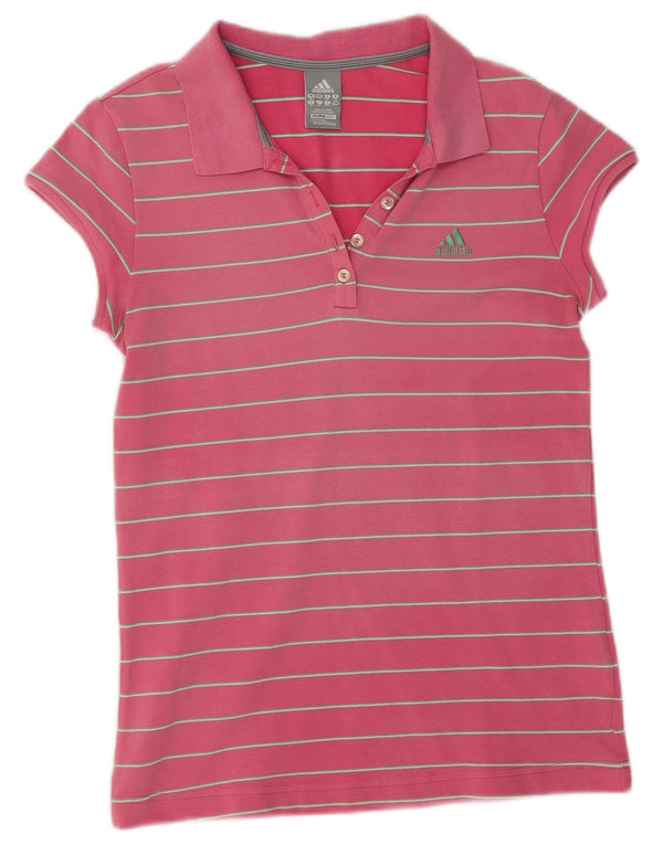 Adidas Womens Clima 365 Polo Shirt UK 16 Large Pink Pinstripe Cotton