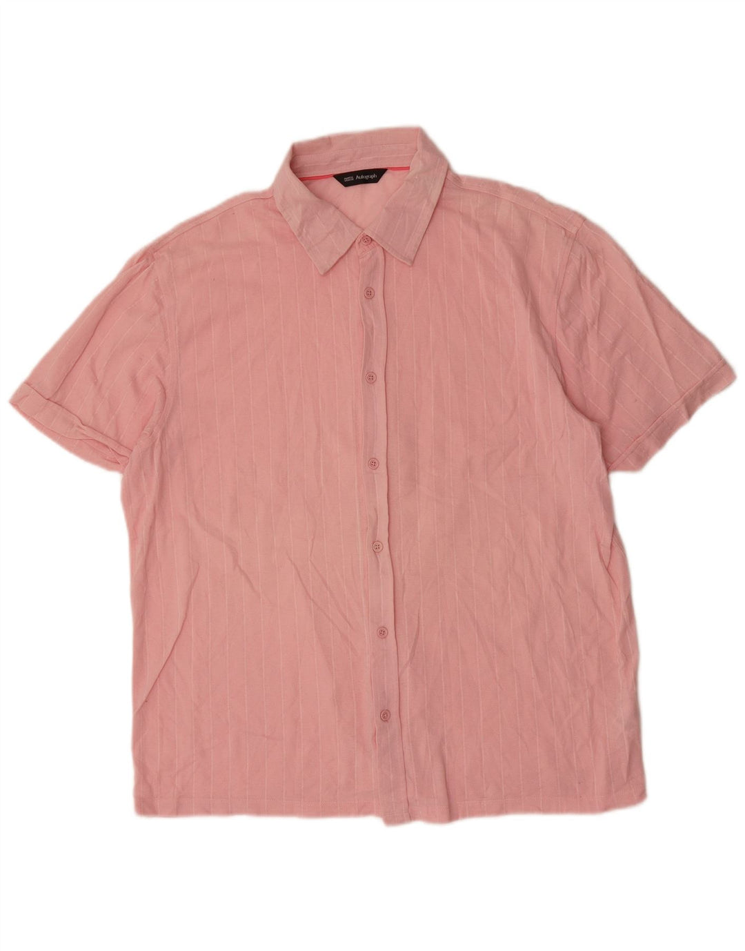 MARKS & SPENCER Mens Autograph Short Sleeve Shirt Large Pink Striped