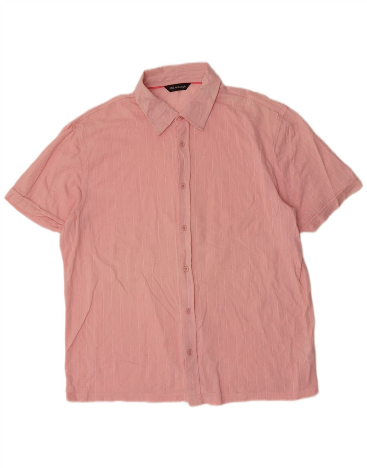 MARKS & SPENCER Mens Autograph Short Sleeve Shirt Large Pink Striped