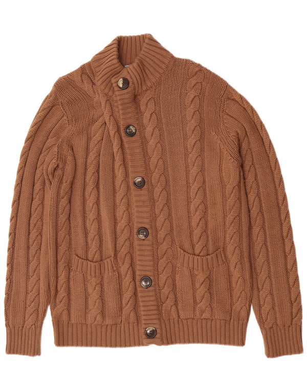 Vintage Mens Regular Fit Cardigan Sweater Large Brown Merino Wool