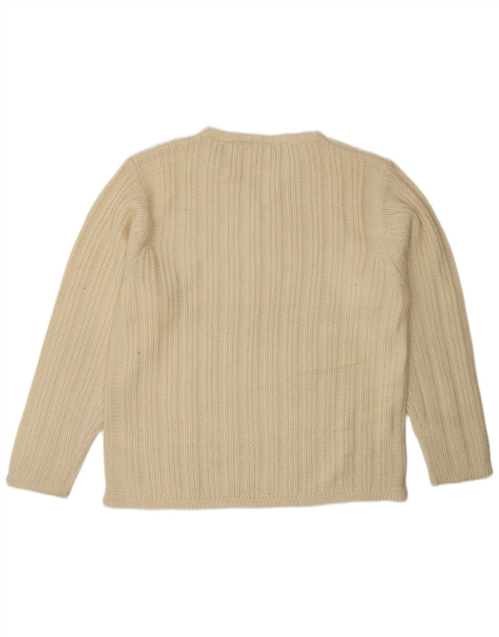 VINTAGE Mens V-Neck Jumper Sweater Large Off White Wool