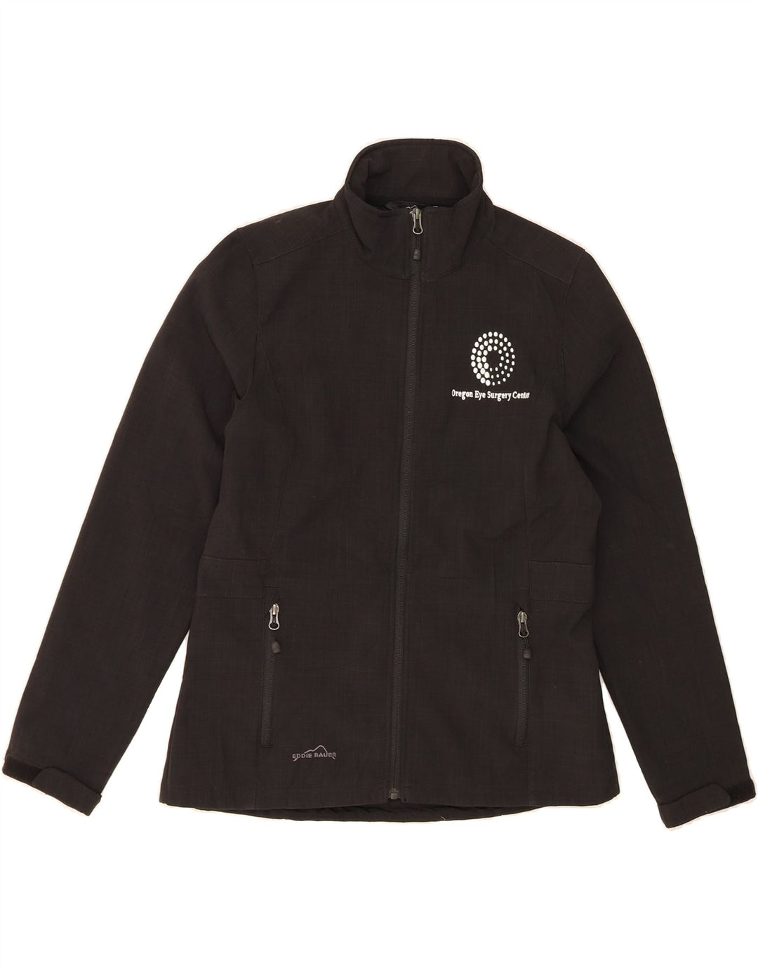 EDDIE BAUER Womens Graphic Tracksuit Top Jacket Medium Black Polyester Vintage Eddie Bauer and Second-Hand Eddie Bauer from Messina Hembry 