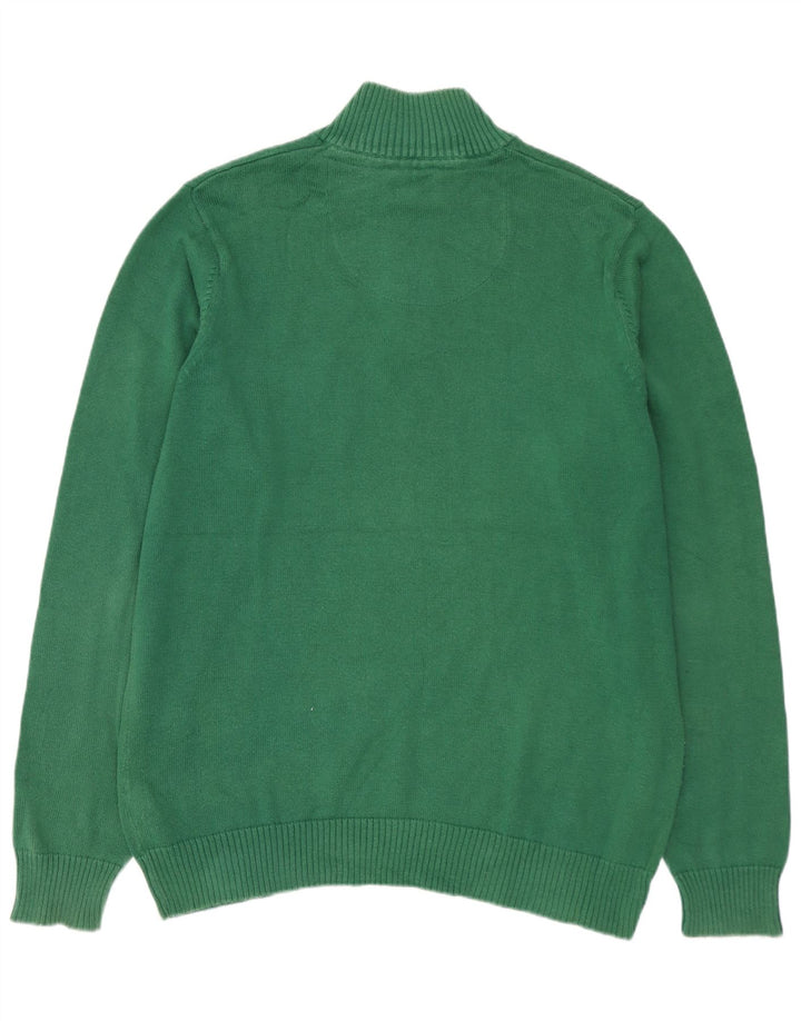 MARKS & SPENCER Mens Zip Neck Jumper Sweater Medium Green Cotton