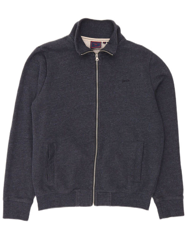 Superdry Mens Tracksuit Top Jacket Large Navy Blue Flecked Cotton