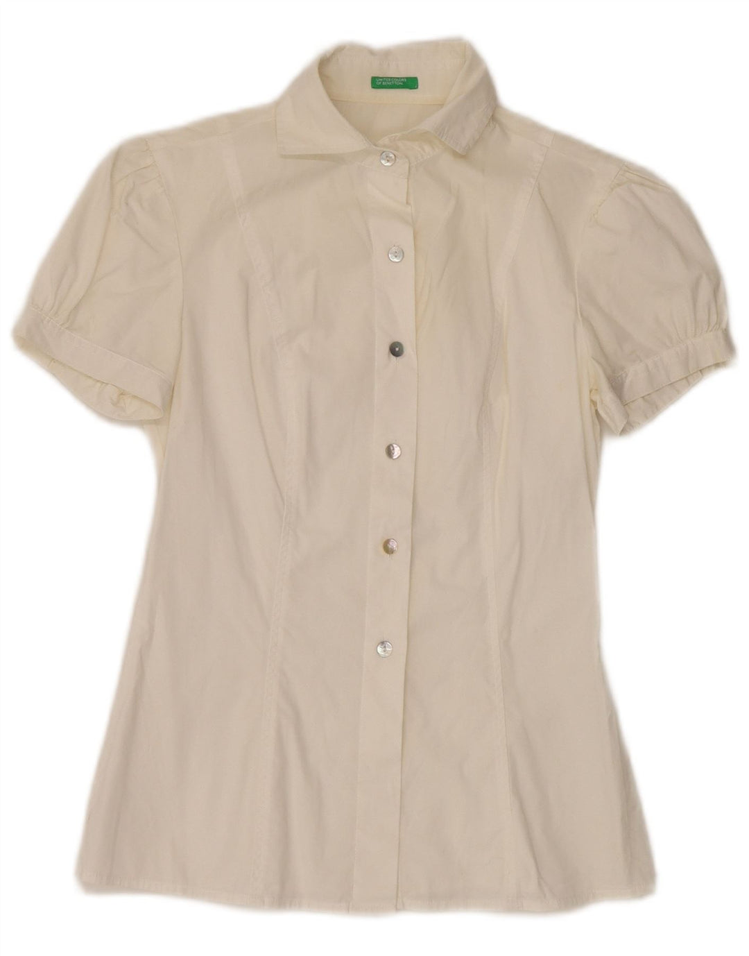 BENETTON Womens Short Sleeve Shirt Blouse UK 8 Small Off White