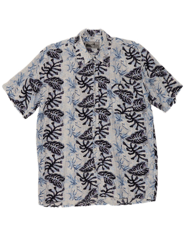 FOLLIE Mens Short Sleeve Shirt Size 41/42 Large Navy Blue Floral Viscose