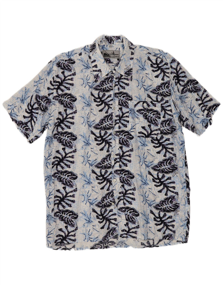 FOLLIE Mens Short Sleeve Shirt Size 41/42 Large Navy Blue Floral Viscose