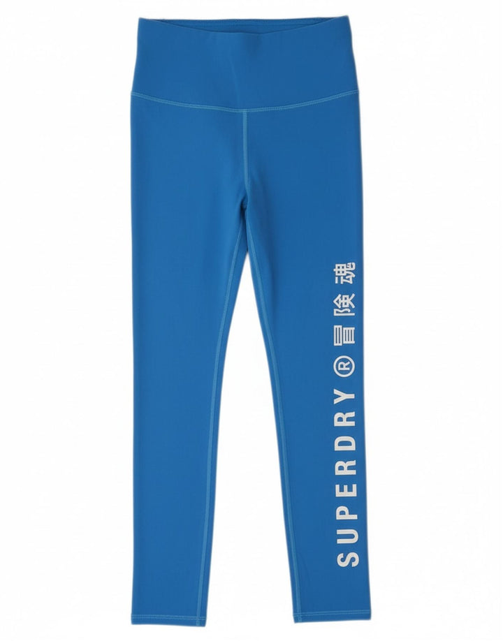 Superdry Womens Graphic Crop Leggings UK 8 Small Blue Polyester