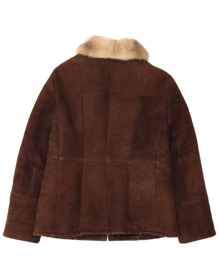 Vintage Womens Shearling Jacket UK 14 Medium Brown