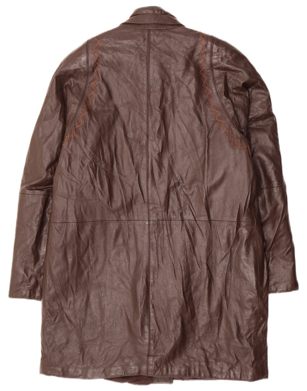VINTAGE Womens Leather Coat UK 14 Medium Brown