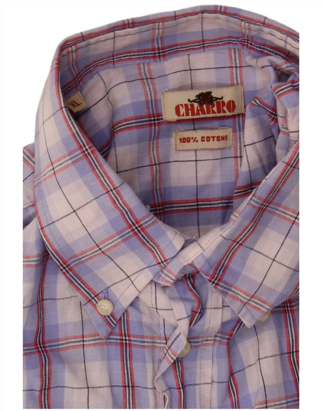 Charro Mens Short Sleeve Shirt XL Purple Check Cotton