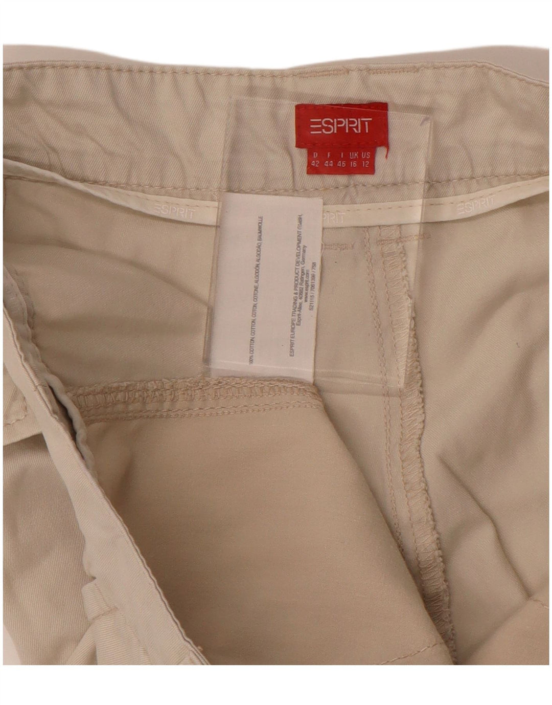 ESPRIT Womens Straight Cropped Trousers UK 16 Large W34 L26 Beige Cotton