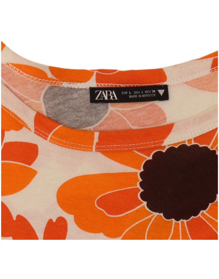 ZARA Womens T-Shirt Top UK 16 Large Orange Floral