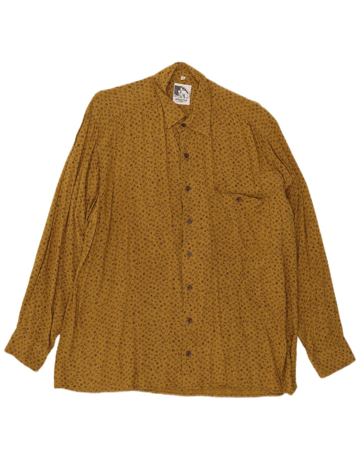 Eterna Mens Abstract Pattern Shirt Size 41 16 Large Yellow
