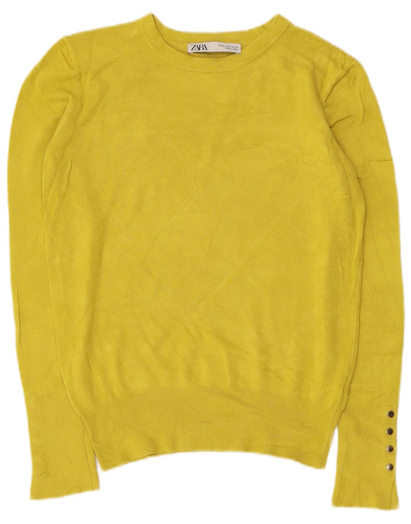 Zara Womens Crop Boat Neck Jumper Sweater UK 12 Medium Yellow Viscose