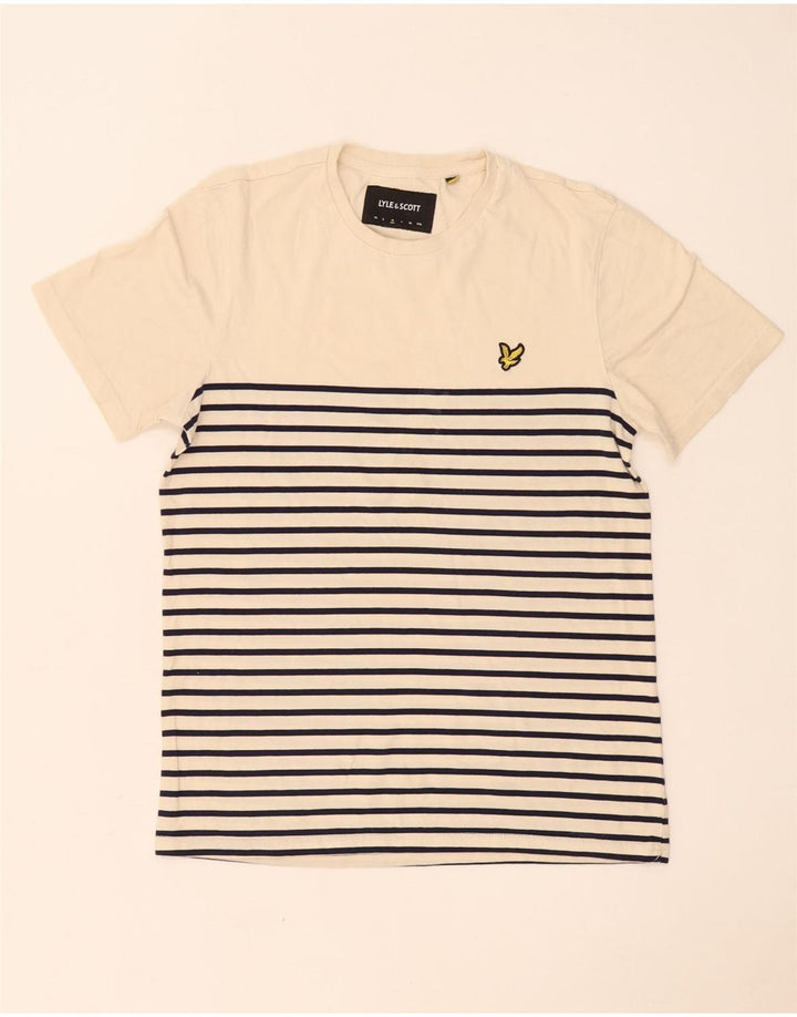 Lyle & Scott Mens T-Shirt Top Medium Beige Striped Cotton