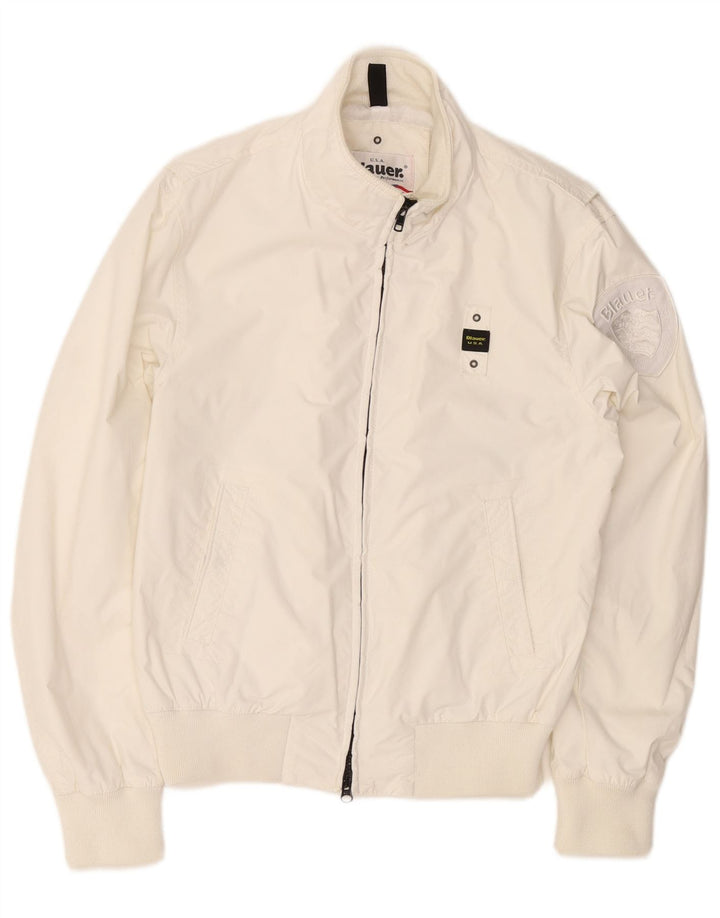 BLAUER Mens Bomber Jacket UK 38 Medium White Nylon