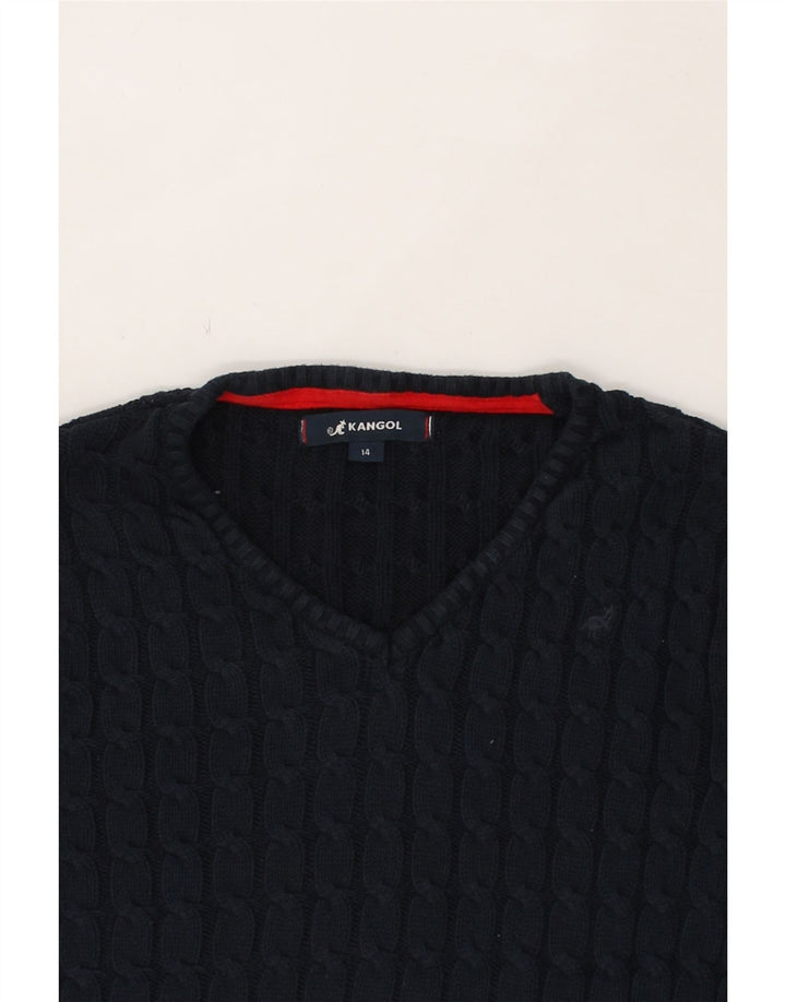 KANGOL Womens V-Neck Jumper Sweater UK 14 Medium  Navy Blue Vintage Kangol and Second-Hand Kangol from Messina Hembry 