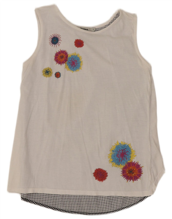 DESIGUAL Womens Sleeveless Blouse Top UK 10 Small White Floral