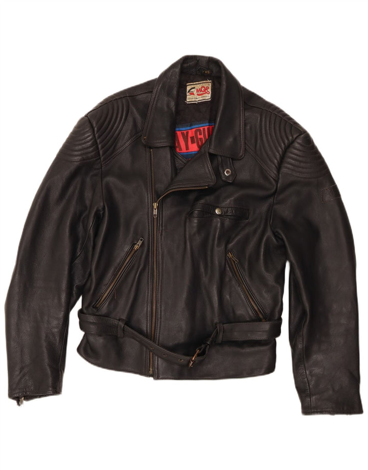 MQP Mens Motorcycle Leather Biker Jacket IT 52 XL Black