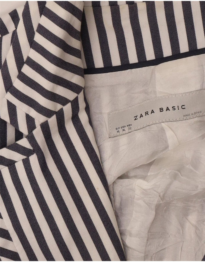 Zara Womens 2 Button Blazer Jacket UK 18 XL Navy Blue Striped