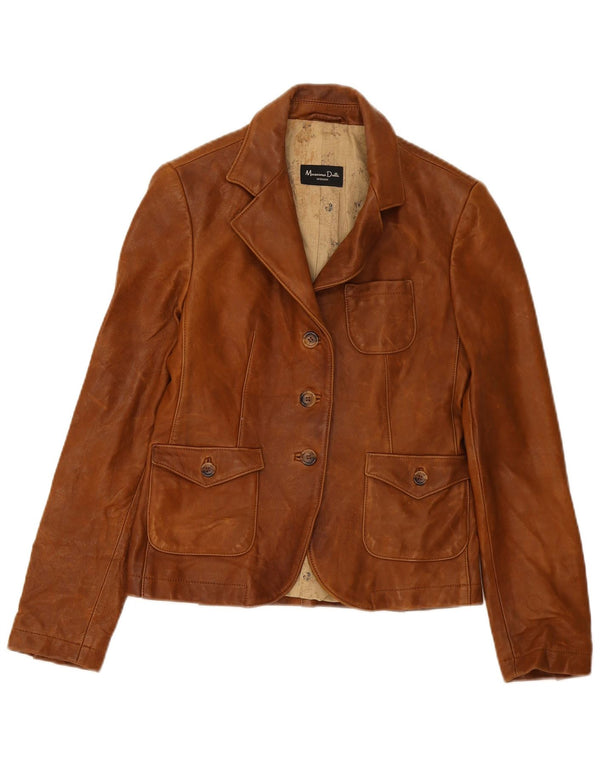 Massimo Dutti Womens 3 Button Leather Blazer Jacket UK 8 Small Brown