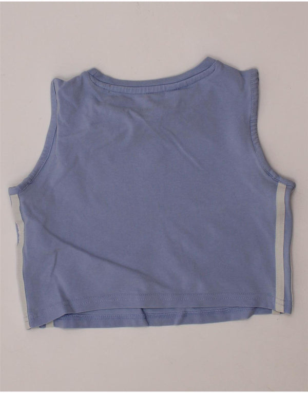 ADIDAS Girls Crop Vest Top 9-10 Years Blue Cotton