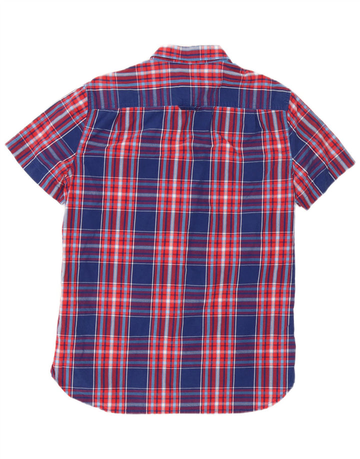 Superdry Mens Short Sleeve Shirt Large Navy Blue Check Cotton