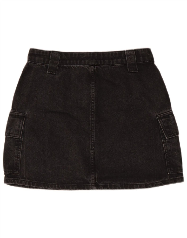 TOPSHOP Womens Denim Mini Cargo Skirt UK 8 Small W26 Black Cotton