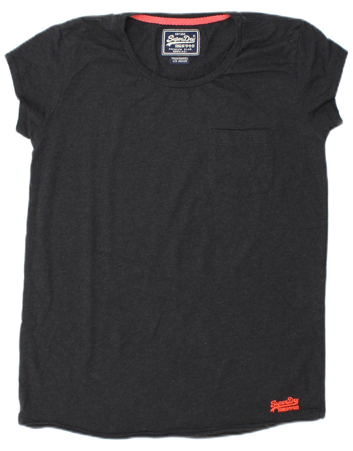 SUPERDRY Womens T-Shirt Top UK 12 Medium Black Cotton
