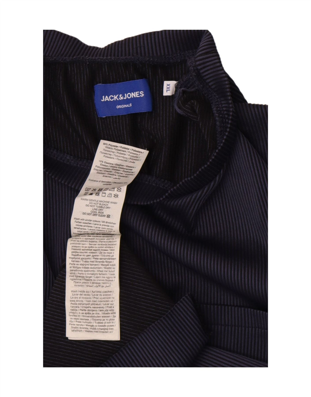 Jack & Jones Mens T-Shirt Top 2XL Navy Blue Striped Polyester