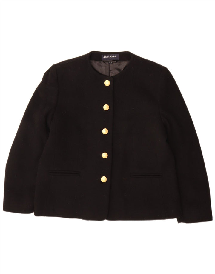Brian Tucker Womens 5 Button Blazer Jacket UK 14 Large Black Wool