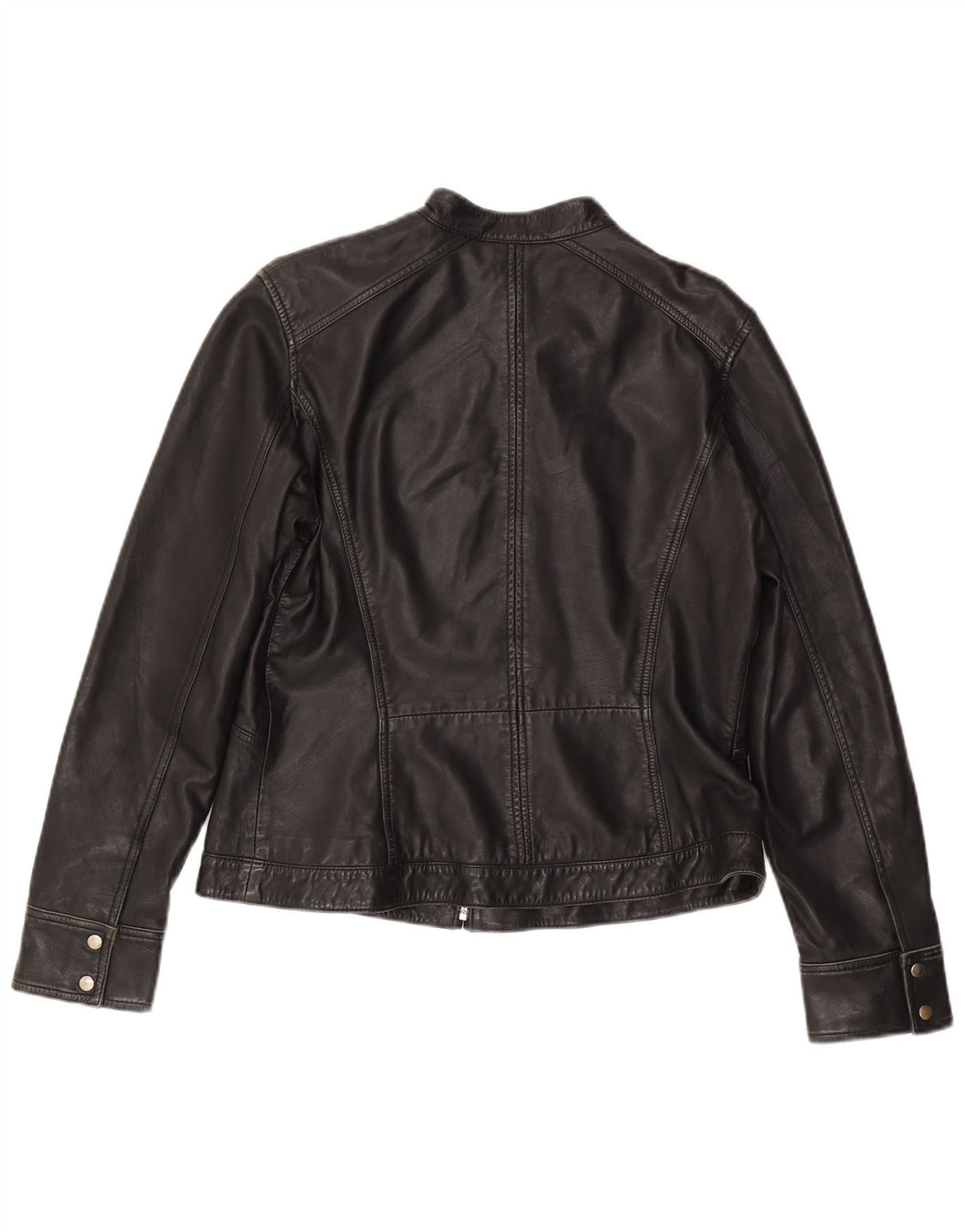 MONSOON Womens Leather Jacket UK 14 Large Black Leather