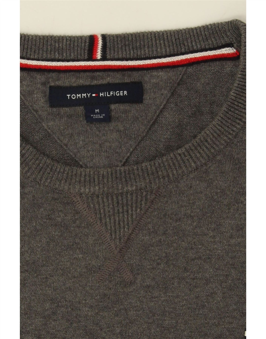 TOMMY HILFIGER Mens Crew Neck Jumper Sweater Medium Grey Cotton Vintage Tommy Hilfiger and Second-Hand Tommy Hilfiger from Messina Hembry 